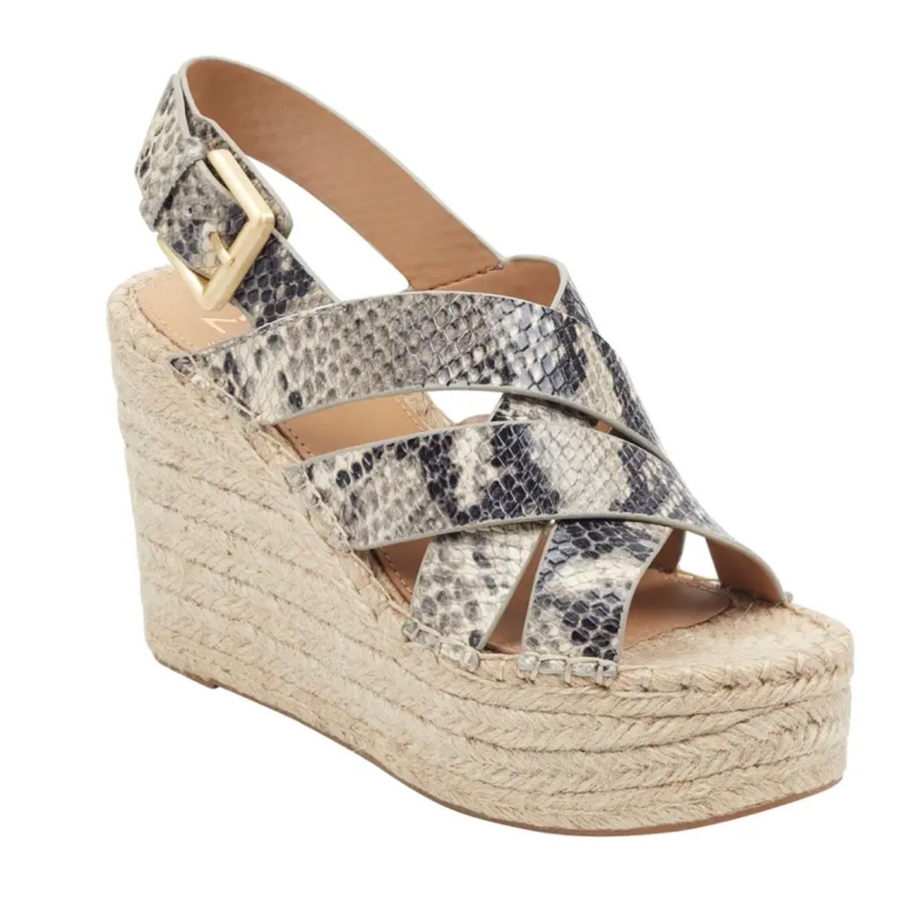 Marc Fisher LTD Alenni Espadrille Wedge Snake-print Leather Sandals. Size 6.
